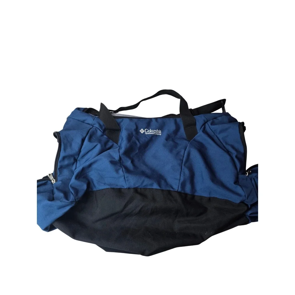 Columbia Sportswear Duffel Bag Blue Black Canvas Travel Gym Weekend Bag 26 In F2
